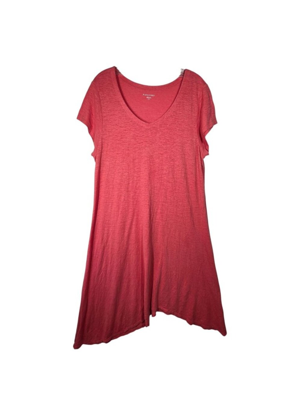 Eileen Fisher Dress L Coral Pink Hemp Organic Cotton Asymmetrical Midi Resort